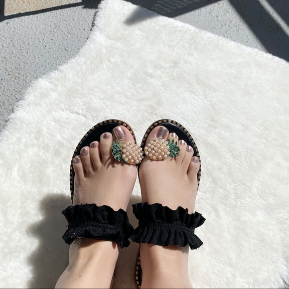 boutique. Shoes - Pearl pineapple black ruffle sandals